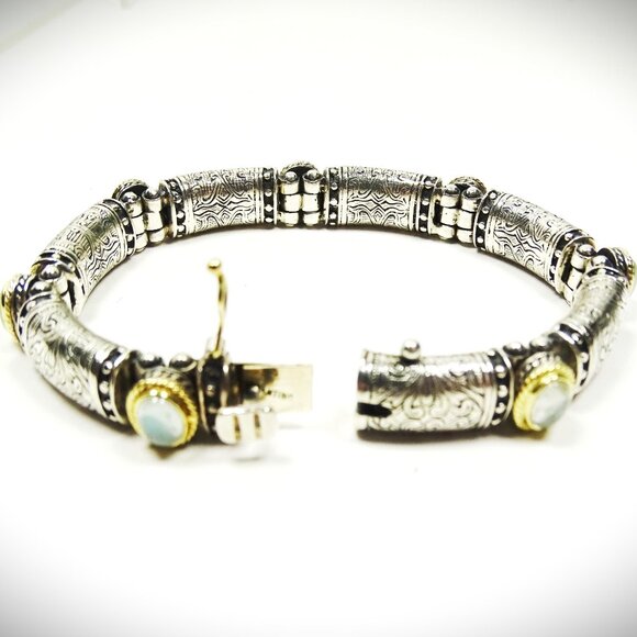 KONSTANTINO Sterling Silver 18K Yellow Gold Blue Stone Bangle Bracelet - Picture 7 of 11